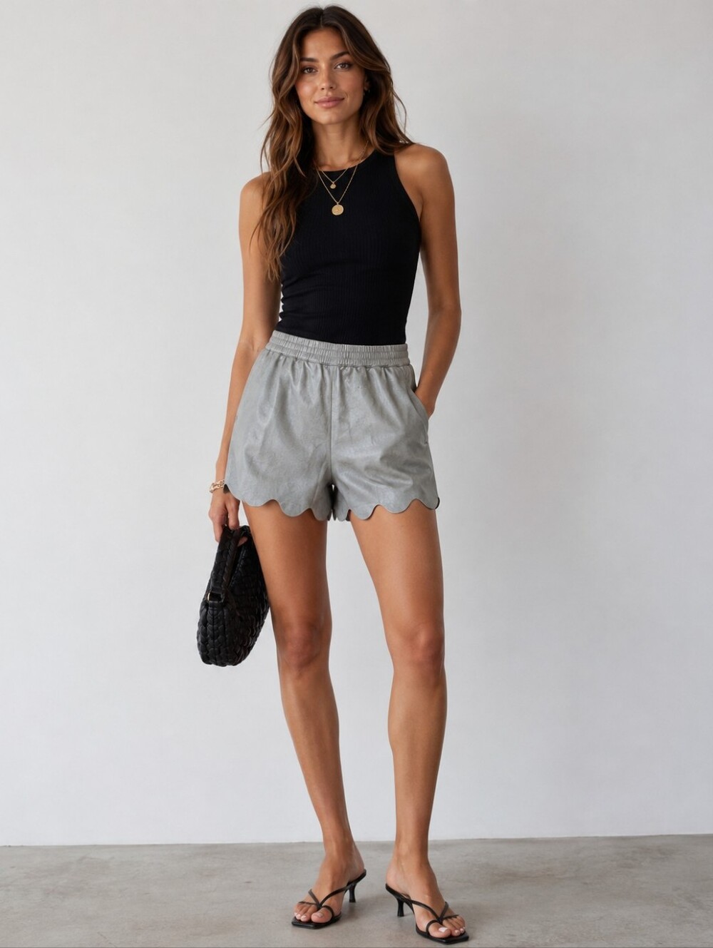 AS by DF Gray 100% Leather Scalloped Shorts Women's Size Small